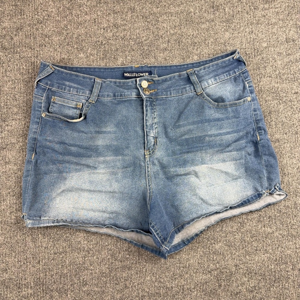 Y2K Wallflower Shorts Womens 20 Blue Denim Cutoff Raw Hem Stretch 5 Pocket